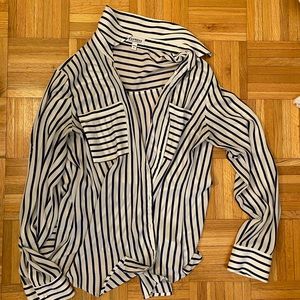 Navy and white striped shirt Size L Express with double pocket